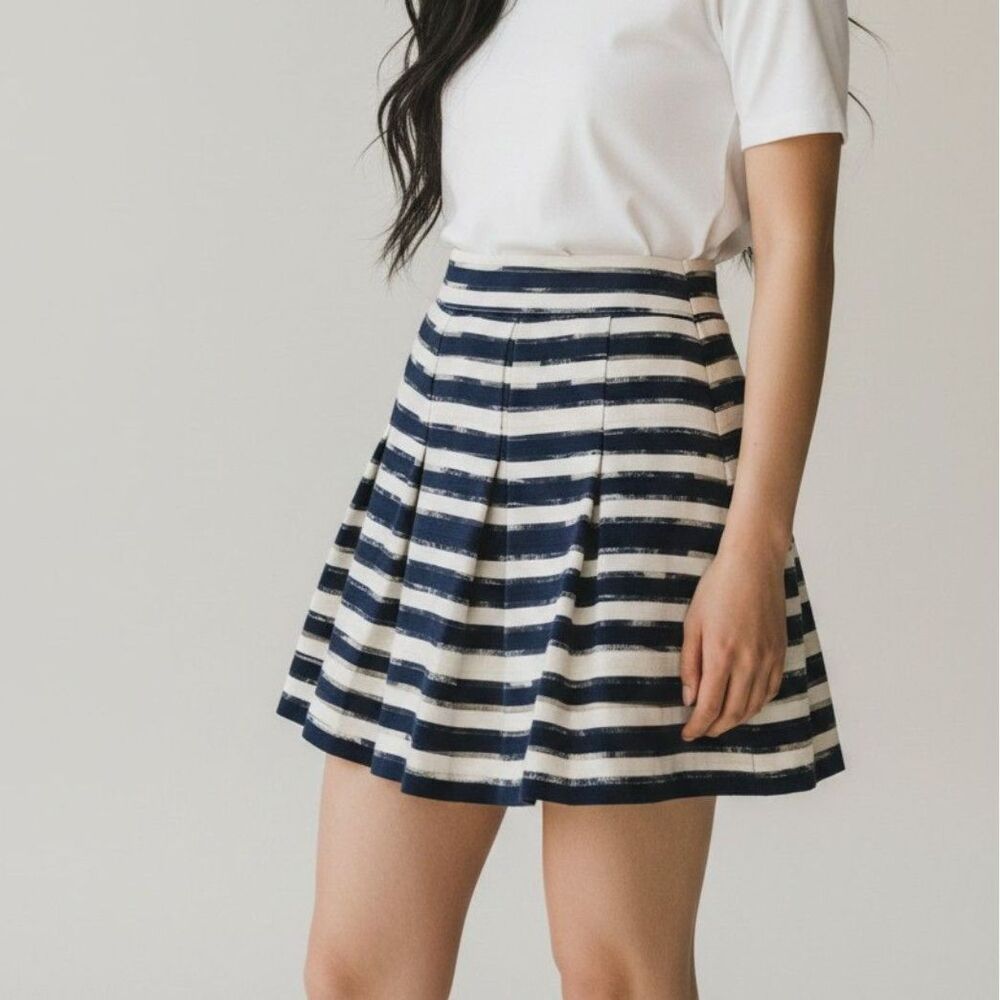 Btween Girls Navy White Striped Skater Skirt XL Lined Stretch Waist